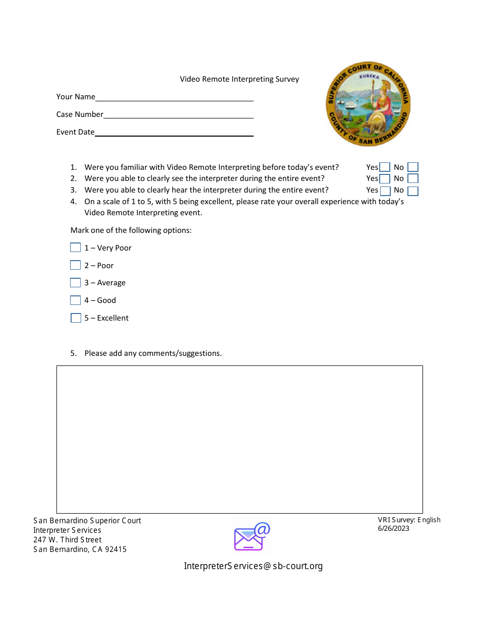 Video Remote Interpreting Survey - County of San Bernardino, California, Page 1