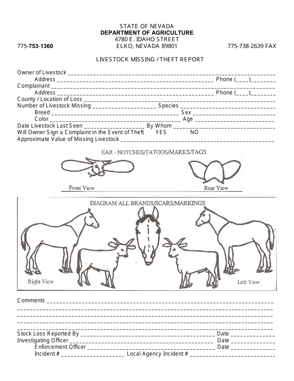 Livestock Missing / Theft Report - Nevada, Page 1