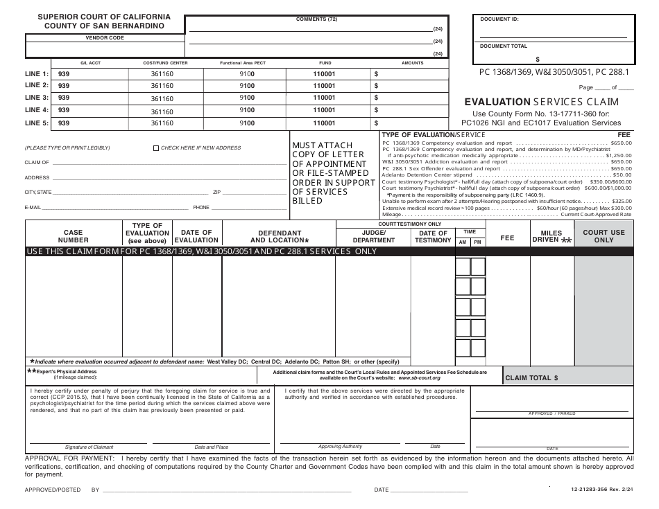 Form 12 21283 356 Fill Out Sign Online And Download Fillable Pdf County Of San Bernardino