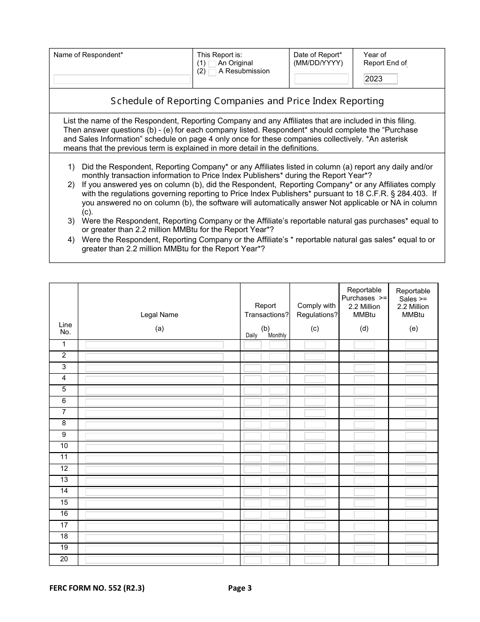 FERC Form 552 Download Fillable PDF or Fill Online Annual Report of ...