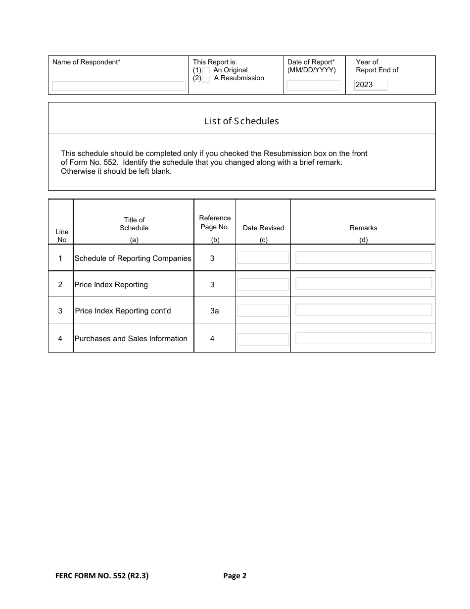 FERC Form 552 Download Fillable PDF or Fill Online Annual Report of ...