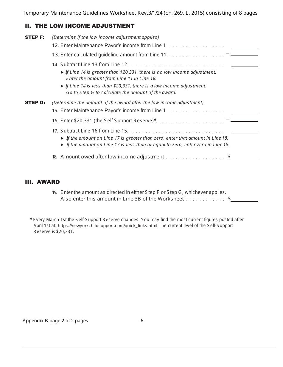 Temporary Maintenance Guidelines Worksheet - New York, Page 6