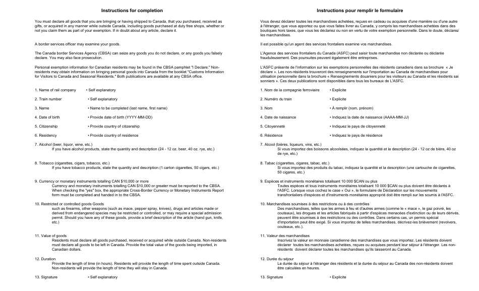 Form BSF335 Rail Crew Report - Canada (English / French), Page 2
