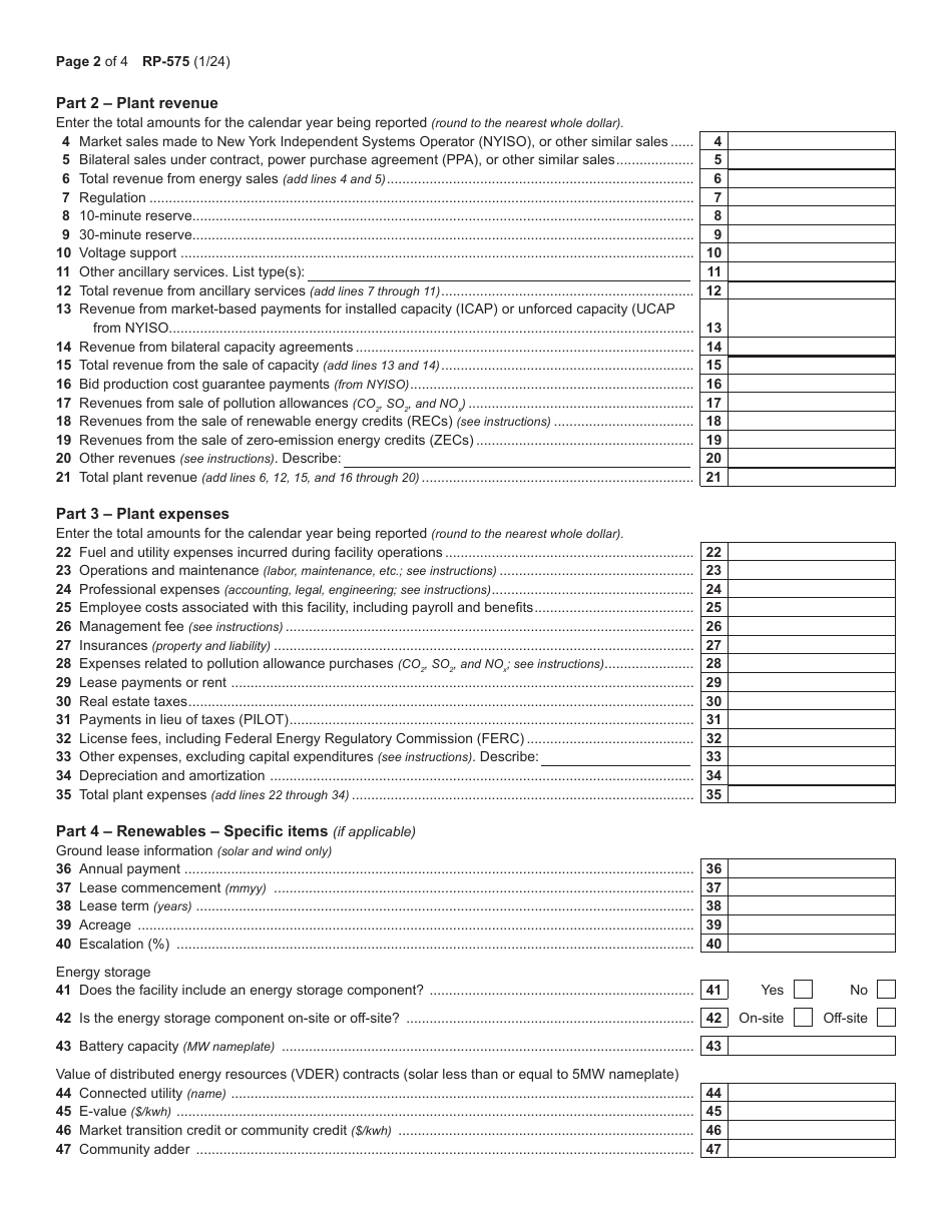 Form RP-575 Annual Report for Electric Generating Facilities - New York, Page 2