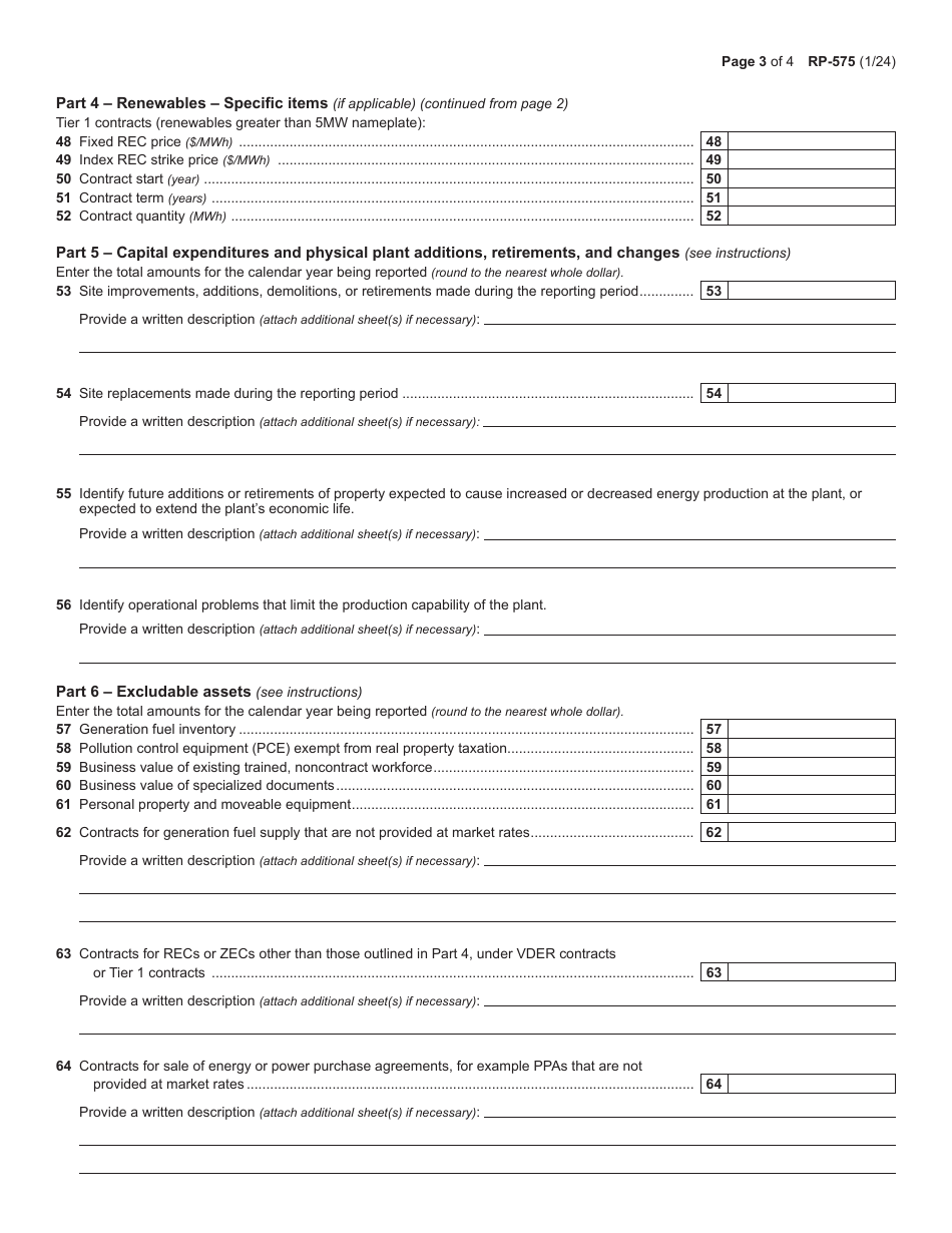 Form RP-575 Annual Report for Electric Generating Facilities - New York, Page 3