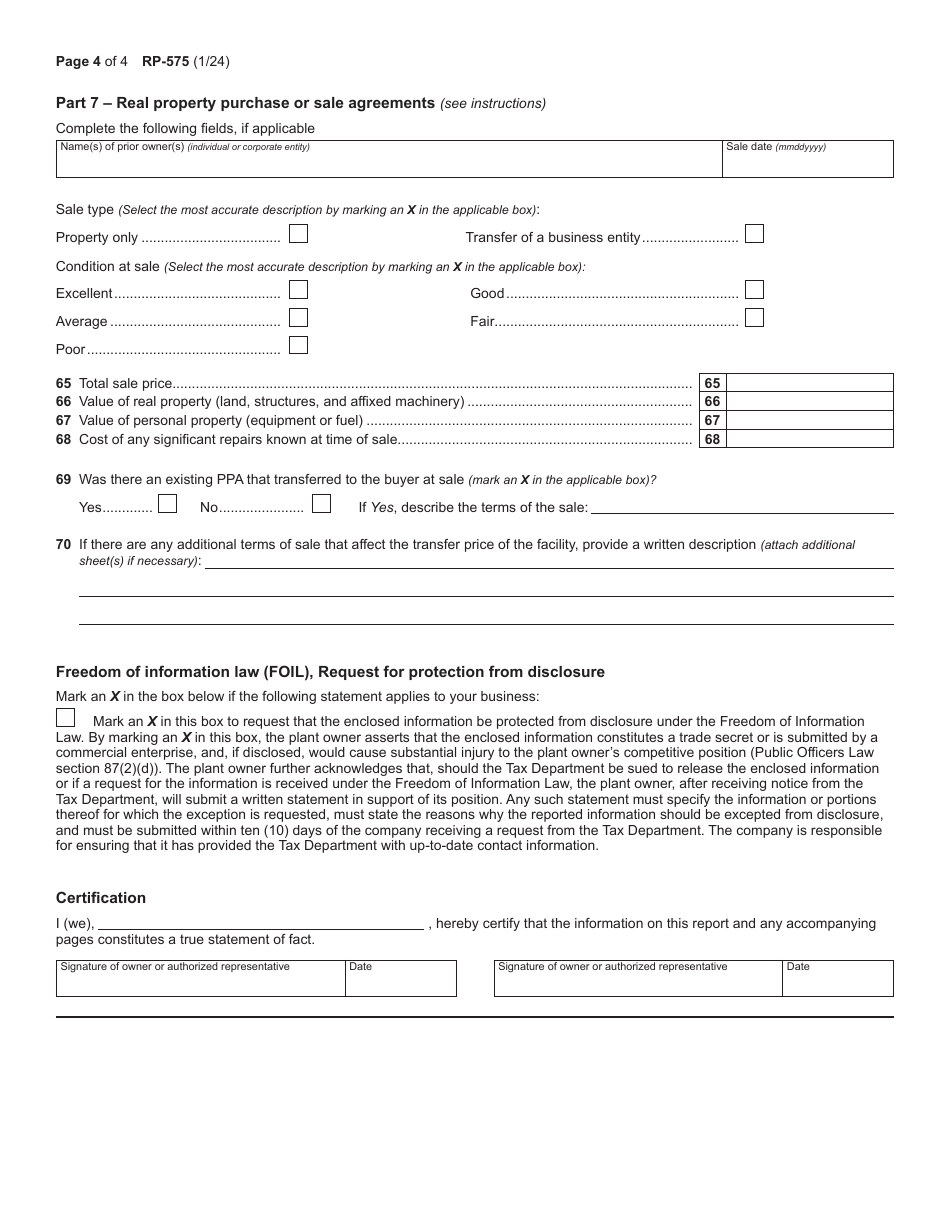 Form RP-575 Annual Report for Electric Generating Facilities - New York, Page 4