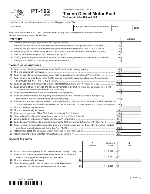 Form PT-102  Printable Pdf