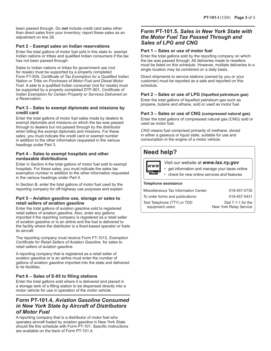 Instructions for Form PT-101 Tax on Motor Fuels - New York, Page 3