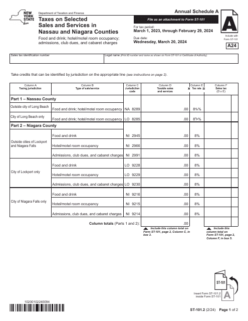 Form ST-101.2 Schedule A - 2024 - Fill Out, Sign Online and Download ...