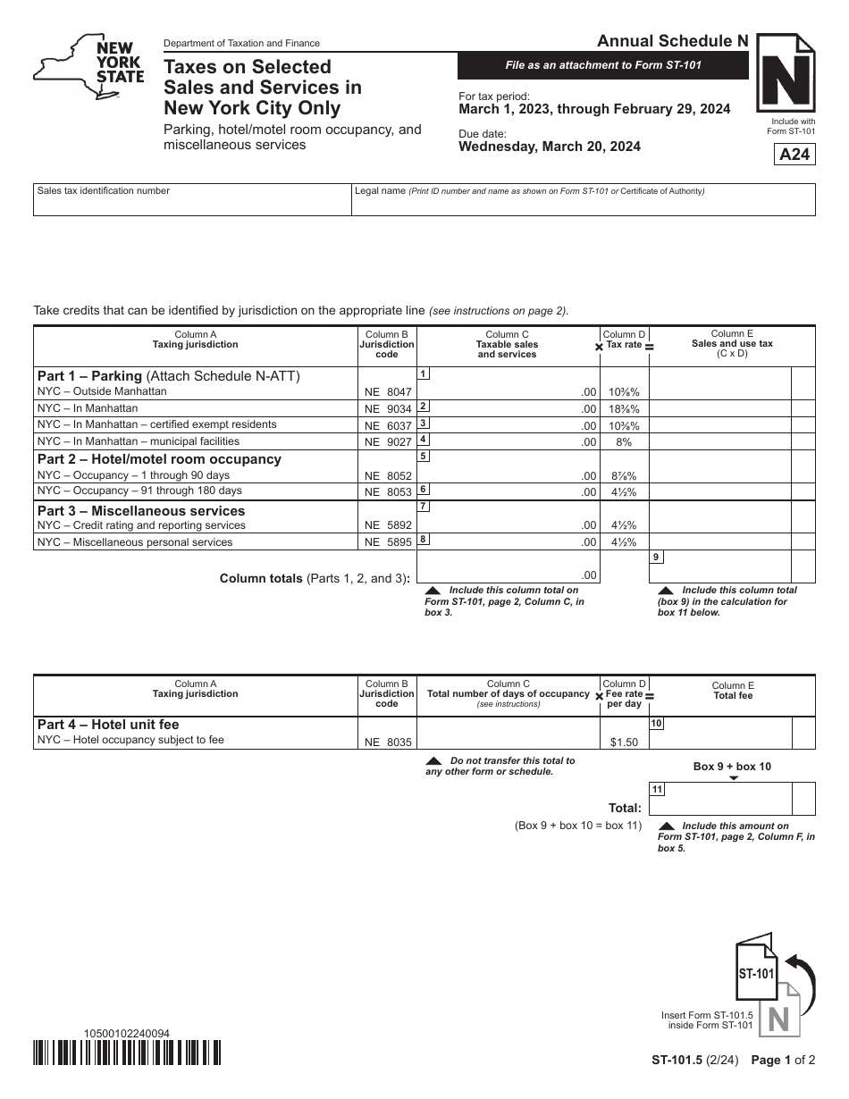 Form ST-101.5 Schedule N - 2024 - Fill Out, Sign Online and Download ...