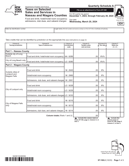 Form ST-100.2 Schedule A 2024 Printable Pdf