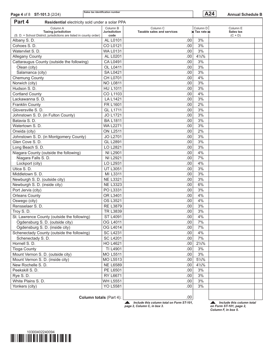 Form ST-101.3 Schedule B Taxes on Utilities and Heating Fuels - Annual - New York, Page 4