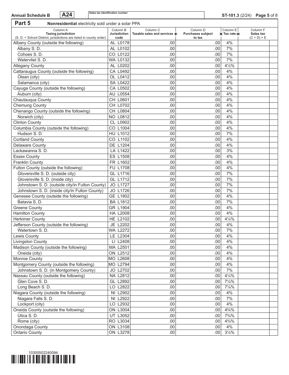 Form ST-101.3 Schedule B Taxes on Utilities and Heating Fuels - Annual - New York, Page 5