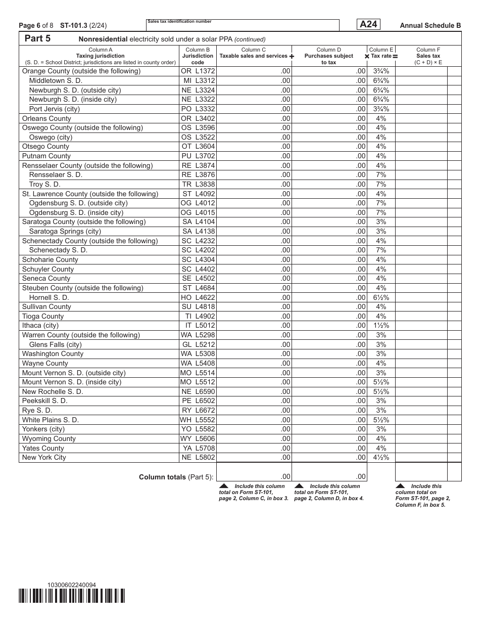Form ST-101.3 Schedule B Taxes on Utilities and Heating Fuels - Annual - New York, Page 6