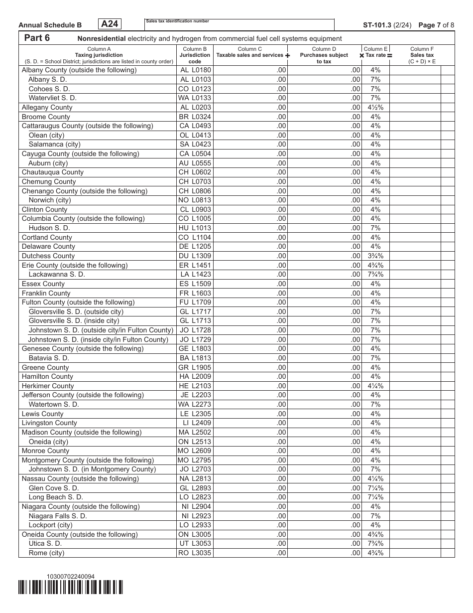 Form ST-101.3 Schedule B Taxes on Utilities and Heating Fuels - Annual - New York, Page 7