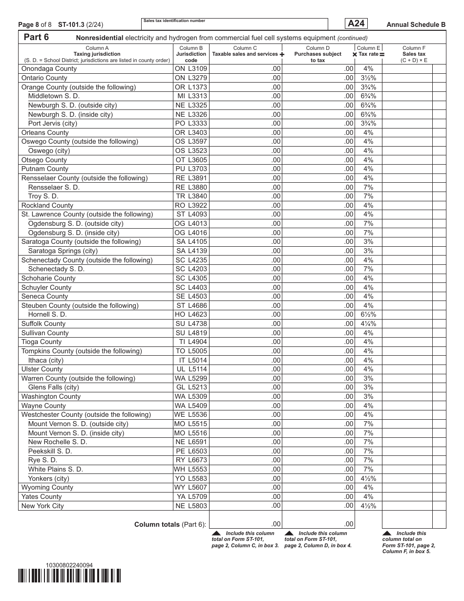 Form ST-101.3 Schedule B Taxes on Utilities and Heating Fuels - Annual - New York, Page 8