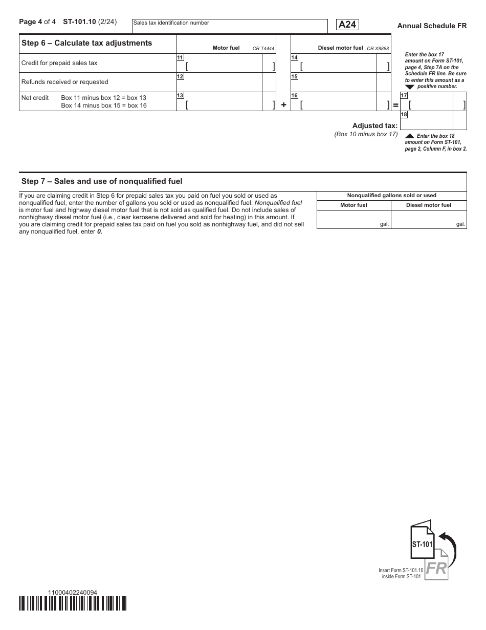 Form ST-101.10 Schedule FR Sales and Use Tax on Qualified Motor Fuel and Highway Diesel Motor Fuel - Annual - New York, Page 4