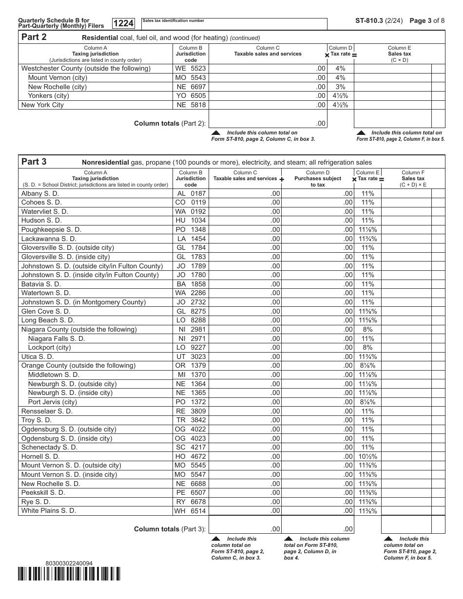 Form ST-810.3 Schedule B Taxes on Utilities and Heating Fuels - 4th Quarter - New York, Page 3