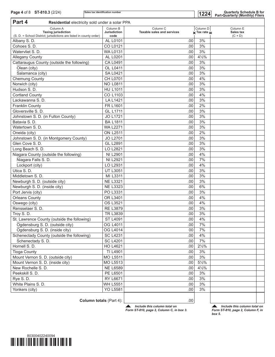 Form ST-810.3 Schedule B Taxes on Utilities and Heating Fuels - 4th Quarter - New York, Page 4
