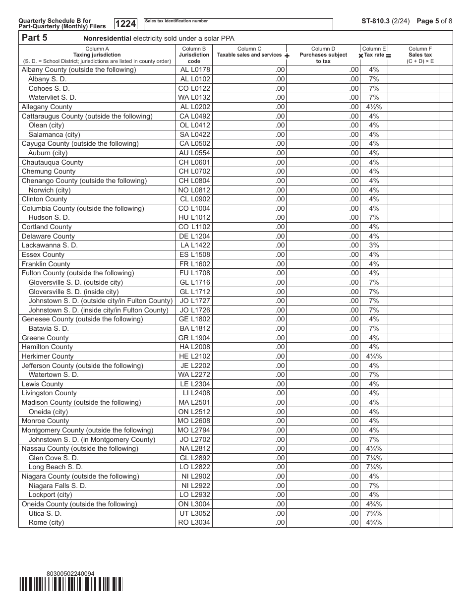 Form ST-810.3 Schedule B Taxes on Utilities and Heating Fuels - 4th Quarter - New York, Page 5