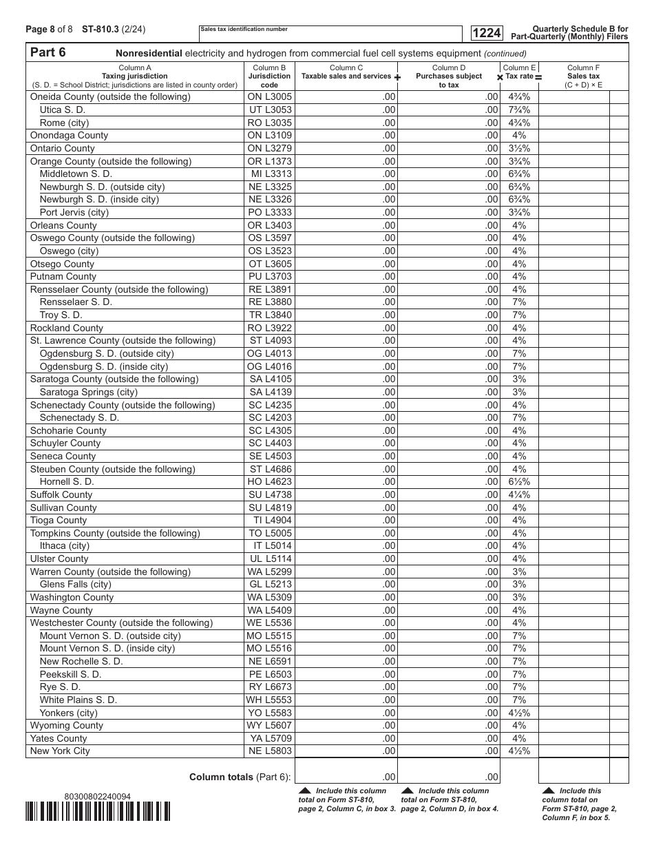 Form ST-810.3 Schedule B Taxes on Utilities and Heating Fuels - 4th Quarter - New York, Page 8