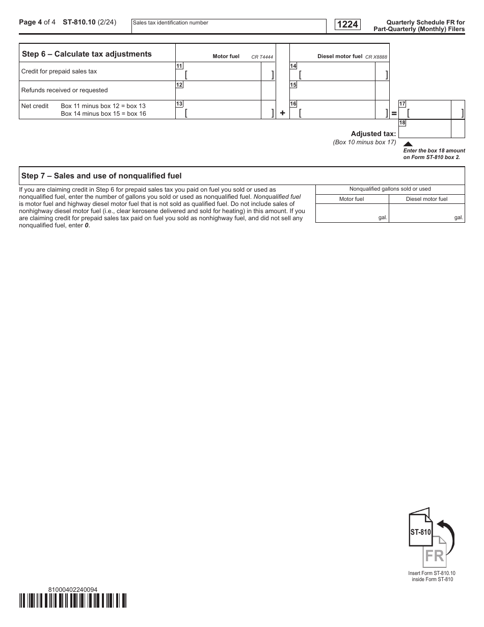 Form ST-810.10 Schedule FR Sales and Use Tax on Qualified Motor Fuel and Highway Diesel Motor Fuel - 4th Quarter - New York, Page 4