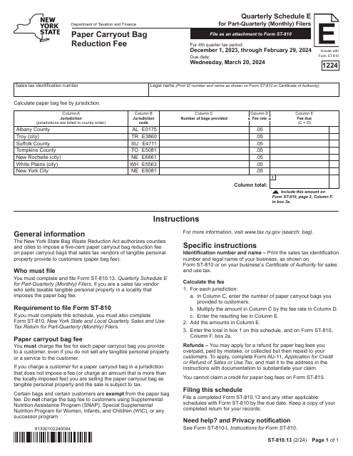Form ST-810.13 Schedule E 2024 Printable Pdf