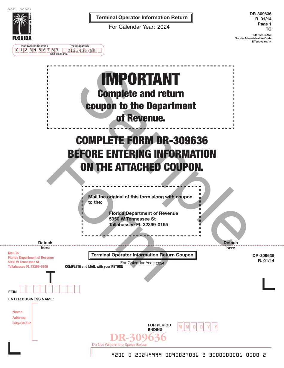 Form DR-309636 Terminal Operator Information Return - Sample - Florida, Page 1