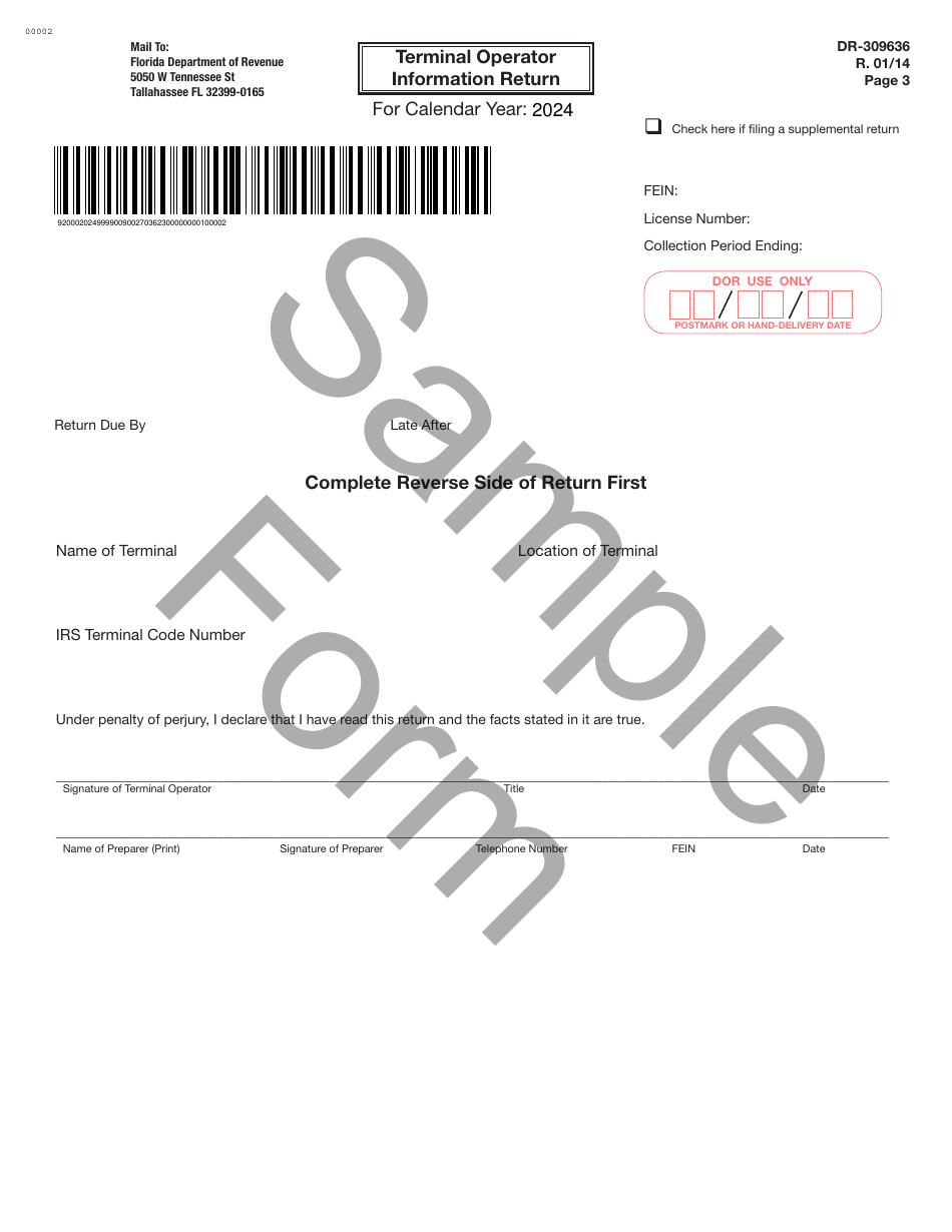 Form DR-309636 Terminal Operator Information Return - Sample - Florida, Page 3