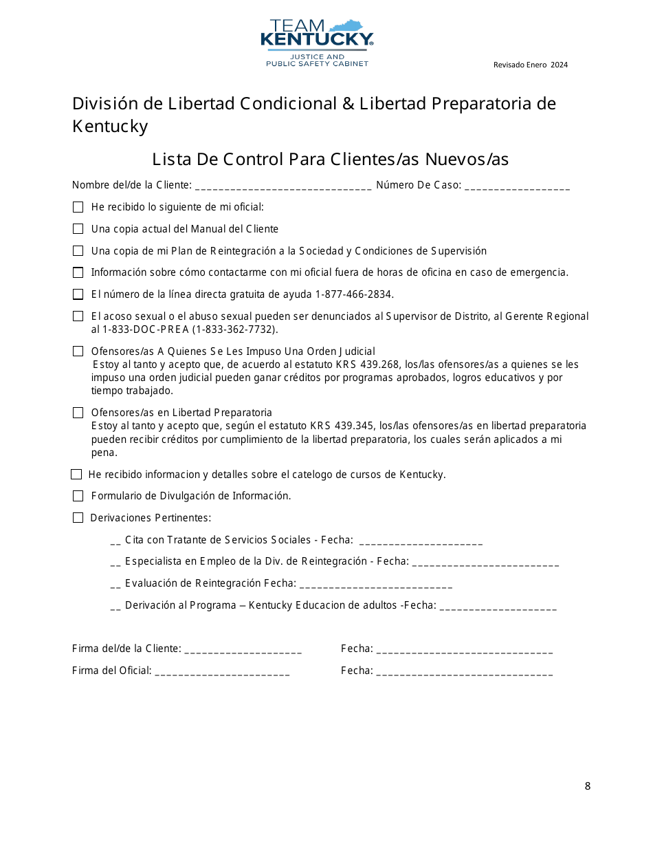 Lista De Control Para Clientes / As Nuevos / As - Kentucky (Spanish), Page 8