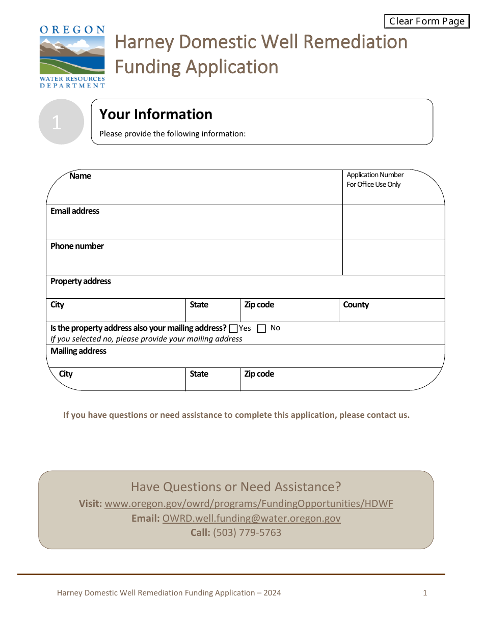 Harney Domestic Well Remediation Funding Application - Oregon, Page 2