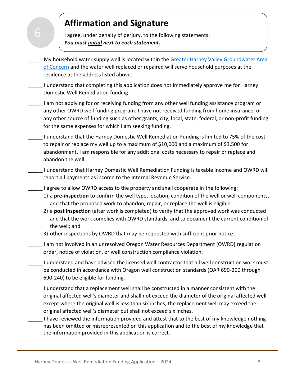 Harney Domestic Well Remediation Funding Application - Oregon, Page 9