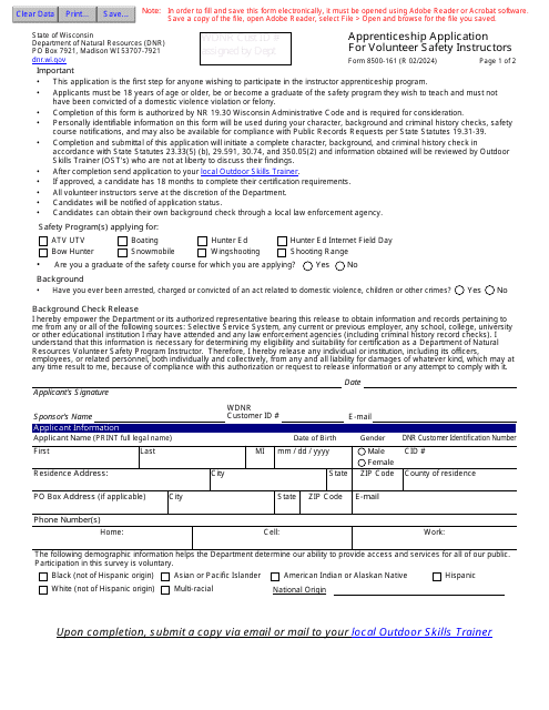 Form 8500-161 Apprenticeship Application for Volunteer Safety Instructors - Wisconsin
