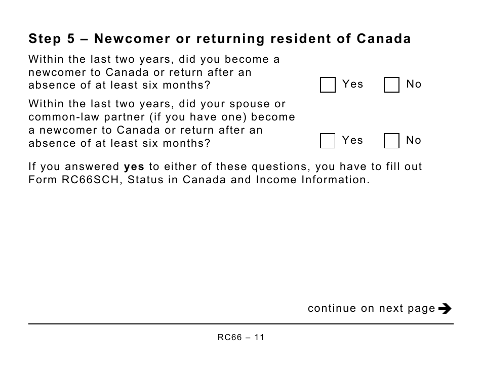 Form RC66 Canada Child Benefits Application (Includes Federal, Provincial, and Territorial Programs) - Large Print - Canada, Page 11
