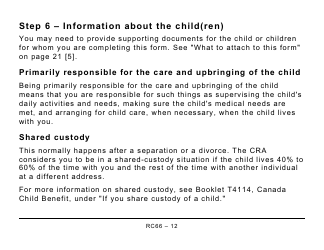 Form RC66 Canada Child Benefits Application (Includes Federal, Provincial, and Territorial Programs) - Large Print - Canada, Page 12