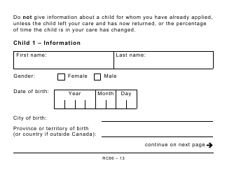 Form RC66 Canada Child Benefits Application (Includes Federal, Provincial, and Territorial Programs) - Large Print - Canada, Page 13