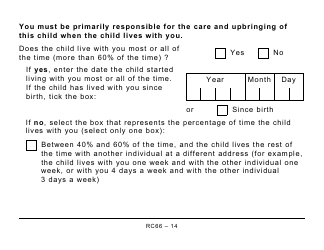 Form RC66 Canada Child Benefits Application (Includes Federal, Provincial, and Territorial Programs) - Large Print - Canada, Page 14