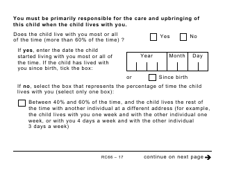 Form RC66 Canada Child Benefits Application (Includes Federal, Provincial, and Territorial Programs) - Large Print - Canada, Page 17