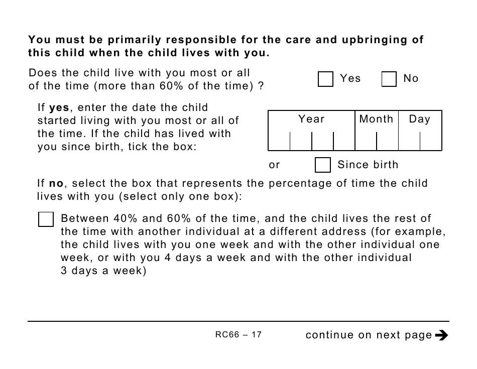 Form RC66 Canada Child Benefits Application (Includes Federal, Provincial, and Territorial Programs) - Large Print - Canada, Page 17