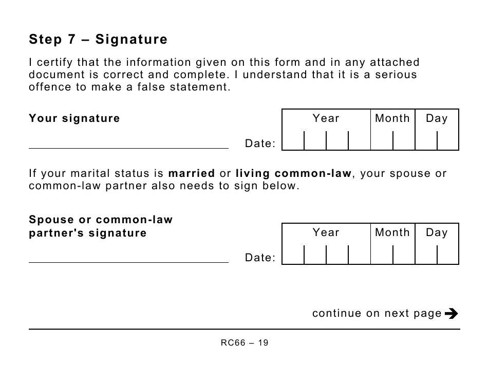 Form RC66 Canada Child Benefits Application (Includes Federal, Provincial, and Territorial Programs) - Large Print - Canada, Page 19