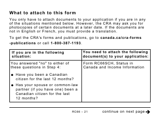 Form RC66 Canada Child Benefits Application (Includes Federal, Provincial, and Territorial Programs) - Large Print - Canada, Page 21