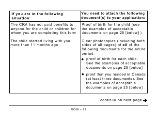 Form RC66 Canada Child Benefits Application (Includes Federal, Provincial, and Territorial Programs) - Large Print - Canada, Page 23