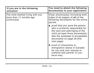 Form RC66 Canada Child Benefits Application (Includes Federal, Provincial, and Territorial Programs) - Large Print - Canada, Page 24
