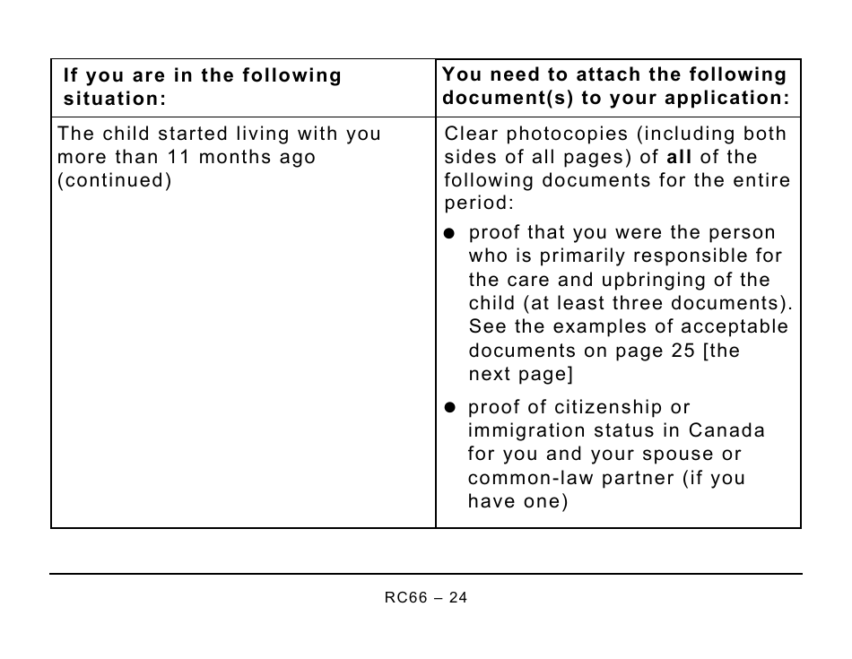 Form RC66 Canada Child Benefits Application (Includes Federal, Provincial, and Territorial Programs) - Large Print - Canada, Page 24
