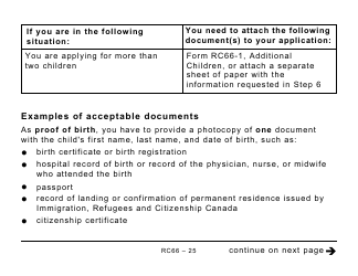 Form RC66 Canada Child Benefits Application (Includes Federal, Provincial, and Territorial Programs) - Large Print - Canada, Page 25