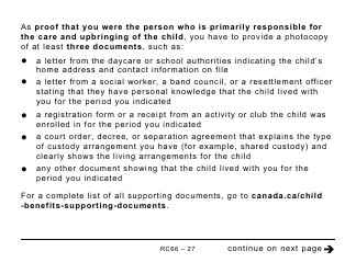 Form RC66 Canada Child Benefits Application (Includes Federal, Provincial, and Territorial Programs) - Large Print - Canada, Page 27