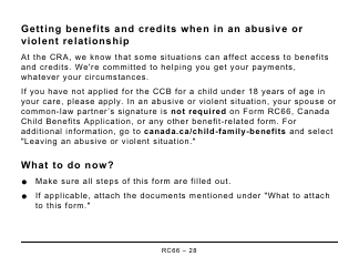 Form RC66 Canada Child Benefits Application (Includes Federal, Provincial, and Territorial Programs) - Large Print - Canada, Page 28