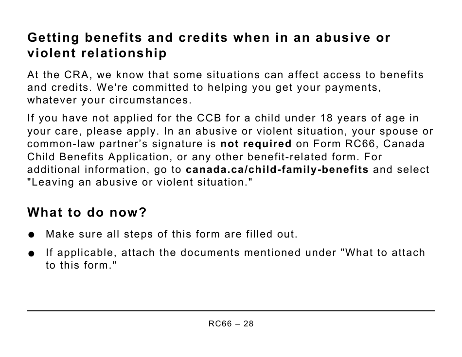 Form RC66 Canada Child Benefits Application (Includes Federal, Provincial, and Territorial Programs) - Large Print - Canada, Page 28