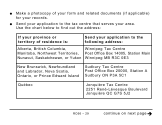 Form RC66 Canada Child Benefits Application (Includes Federal, Provincial, and Territorial Programs) - Large Print - Canada, Page 29