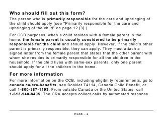 Form RC66 Canada Child Benefits Application (Includes Federal, Provincial, and Territorial Programs) - Large Print - Canada, Page 2